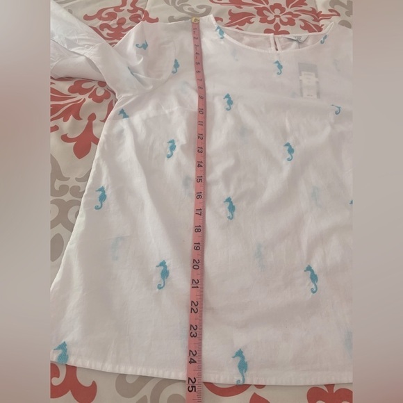 NWT Crown & Ivy Lightweight Blouse with Embroidered Seahorses Bell Sleeves PXL - Picture 9 of 12